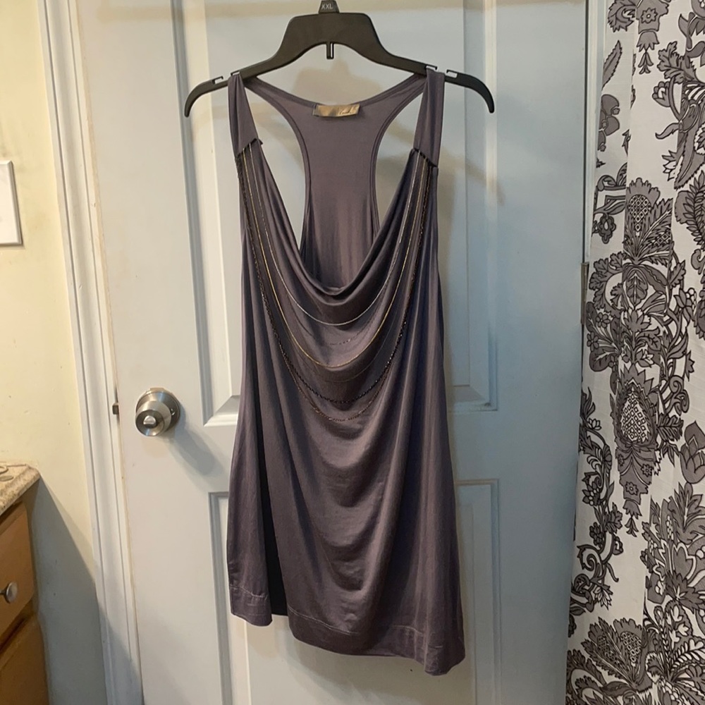 Dark grey racer back tank w/attached chains